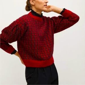 Mango Red and Black Houndstooth Women's Sweater, wool blend